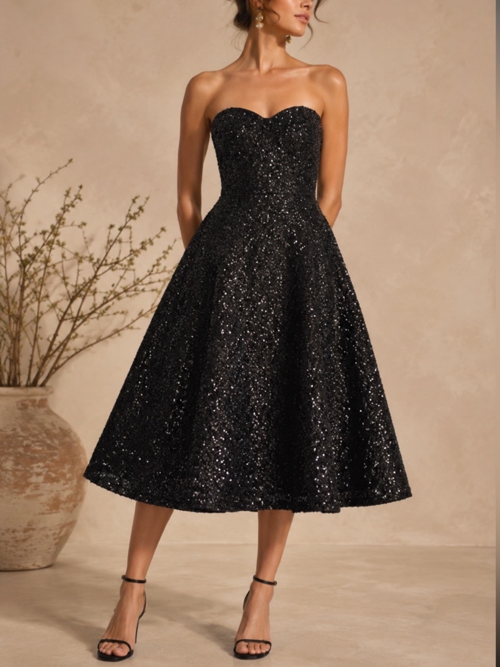 Nadine Merabi Marilyn Rhinestone Cocktail Dress Black